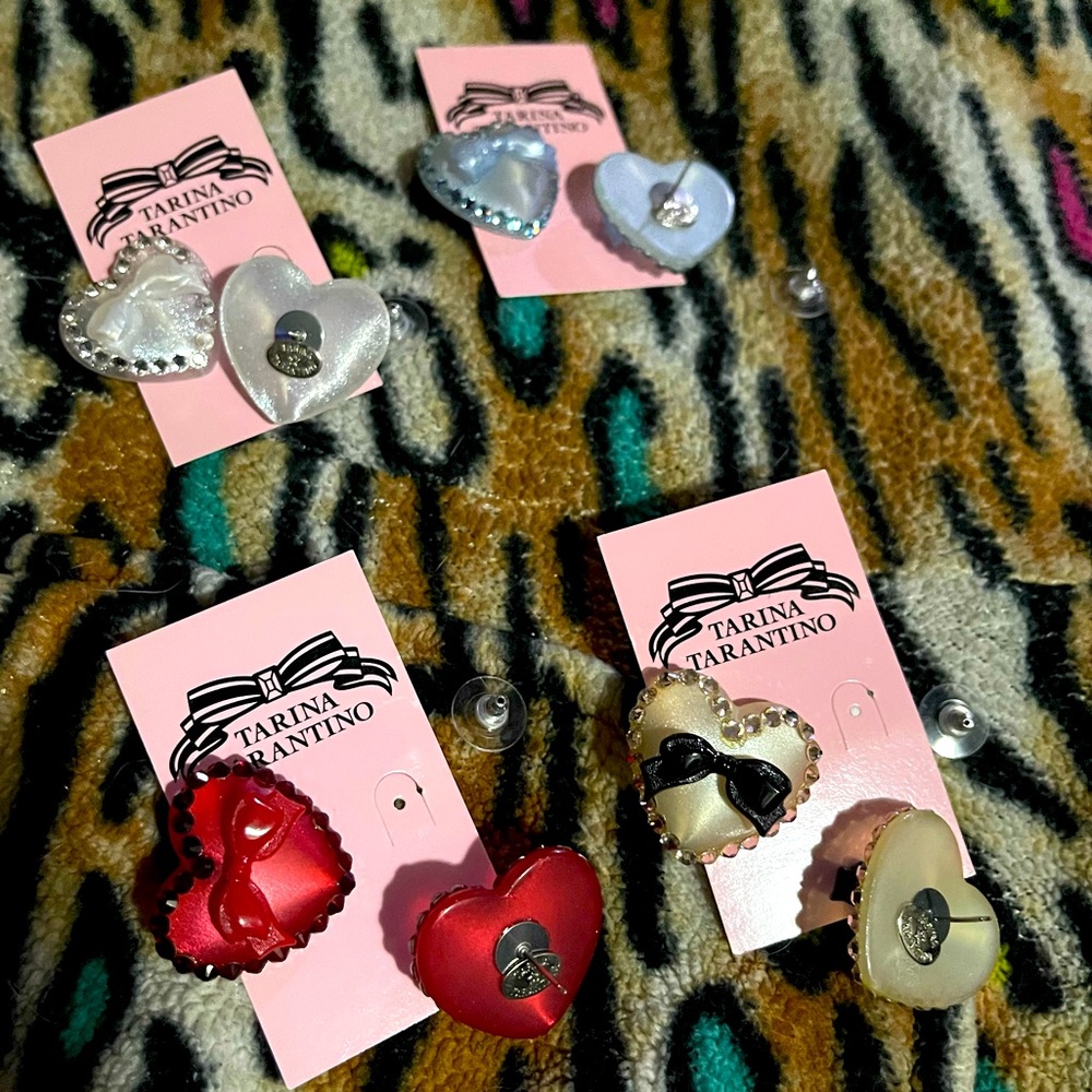 Tarina Tarantino Swarovski Heart Earrings with Bow 1 Pair